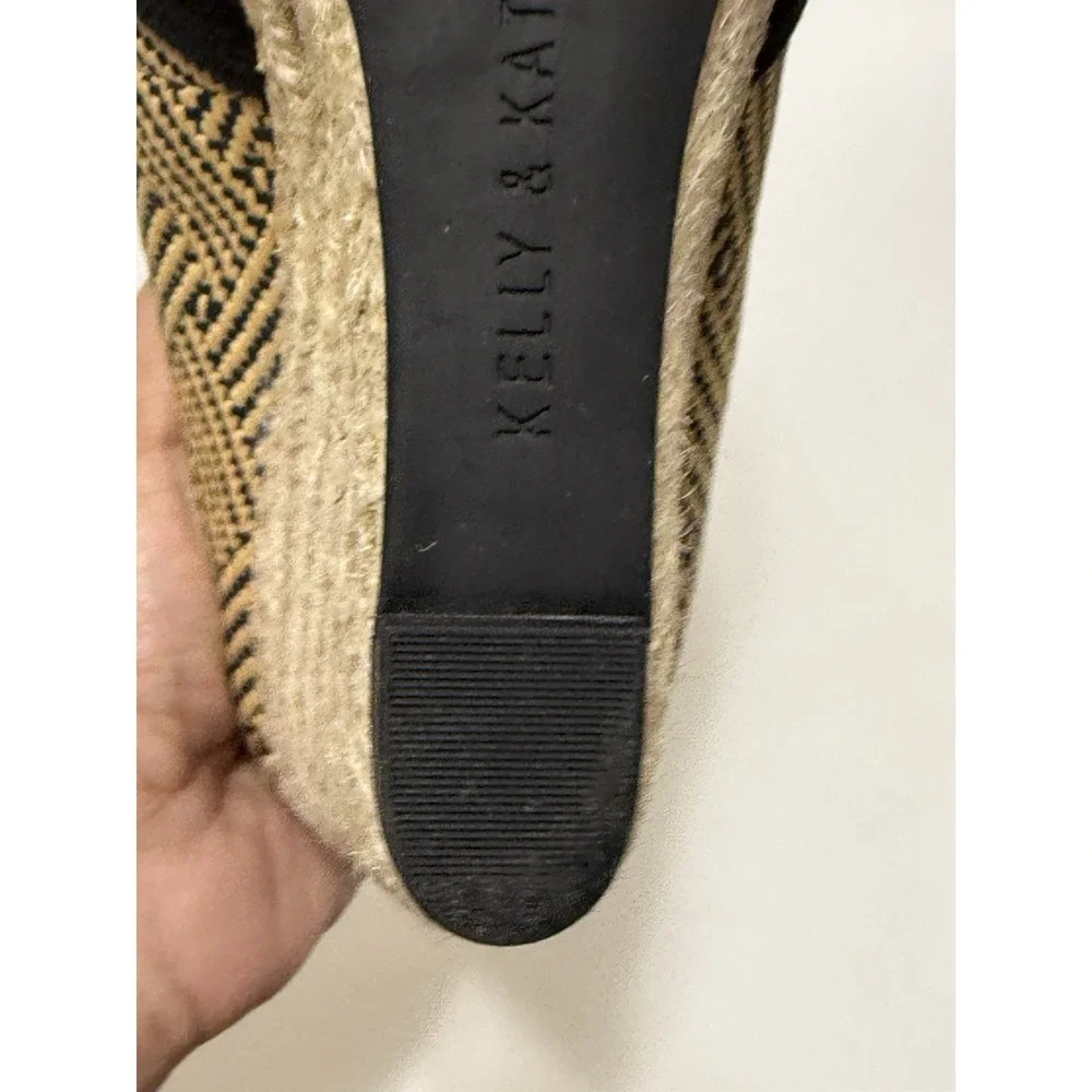 Kelly & Katie  8.5 M Knotted Espadrille Woven Wedge Sandal Black Beige